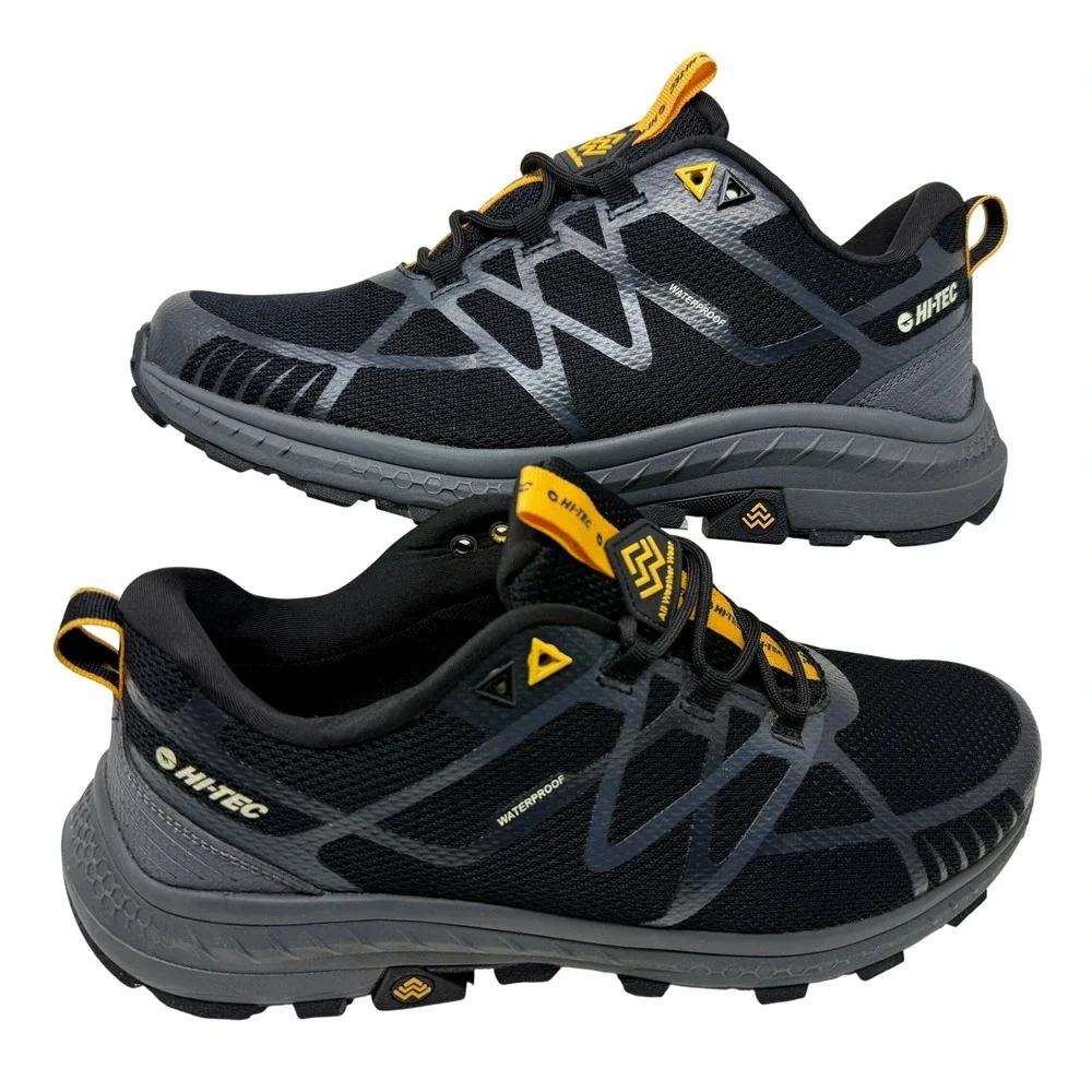 Hi-Tec Mauna Hiker WP Mens Sz 11 Waterproof Hiking Shoes Black Grey Yellow